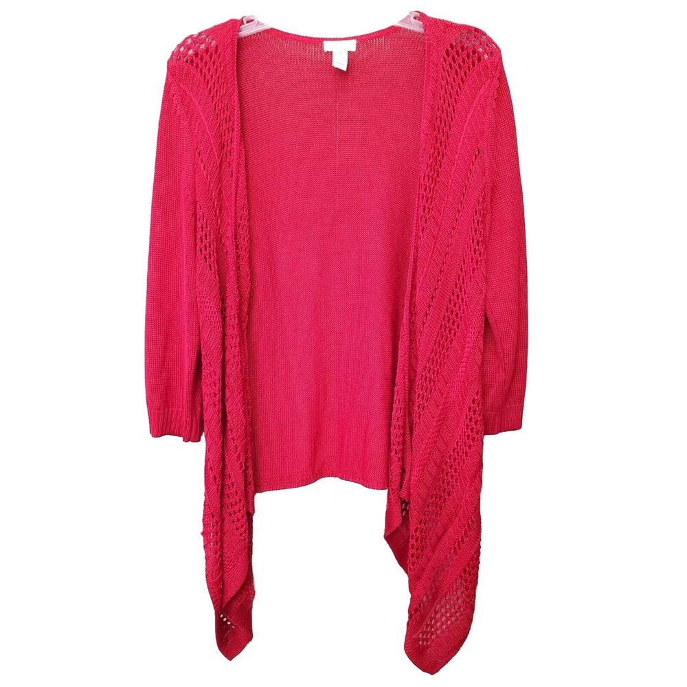 Chico's Red Waterfall Open Front Cardigan Sweater Viscose/Lyocell Size 1 Medium